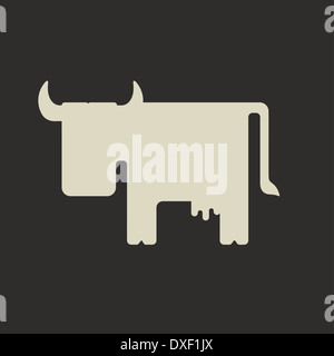 Silhouette of cute white cartoon cow with horns Stock Photo