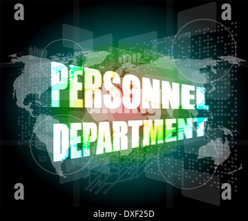 personnel department words on digital screen with world map Stock Photo