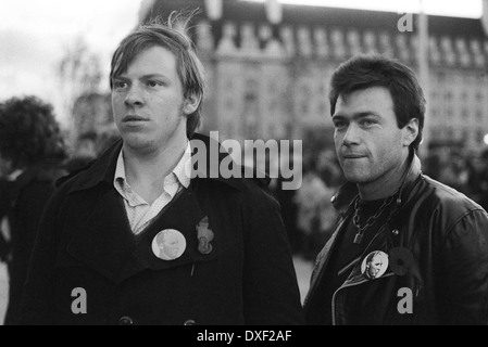 National Front NF members wearing John Tyndall badges. (John Tyndall was the Chairman of the NF) Remembrance Sunday march and rally 1970s 1977 UK HOMER SYKES Stock Photo