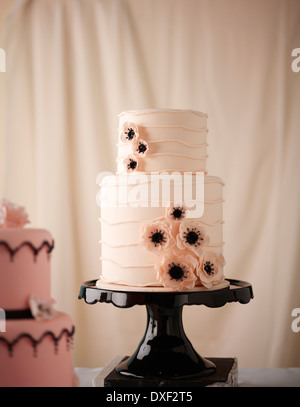 Pink Tiered Wedding Cakes, Studio Shot Stock Photo