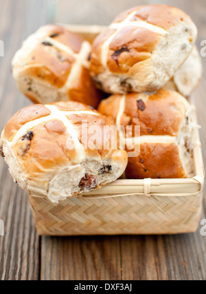 Freshly baked hot cross buns Stock Photo