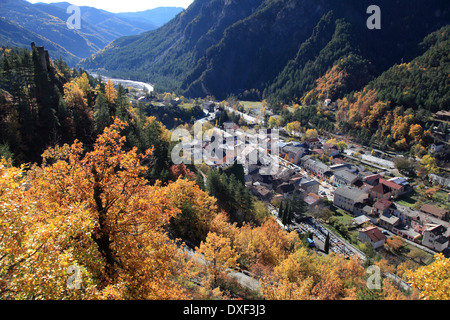 The village of Guillaumes in the Mercantour national park in the back country of the Alpes-Maritimes Stock Photo