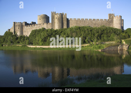 Pembroke Castle standing beside the River Cleddau a medieval castle in Pembroke, West Wales Stock Photo