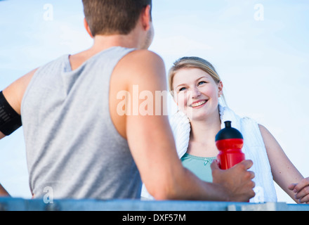 Young Couple Exercising, Worms, Rhineland-Palatinate, Germany Stock Photo