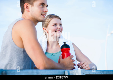 Young Couple Exercising, Worms, Rhineland-Palatinate, Germany Stock Photo