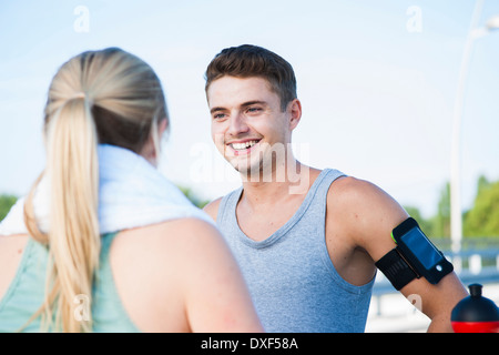 Young Couple Exercising, Worms, Rhineland-Palatinate, Germany Stock Photo