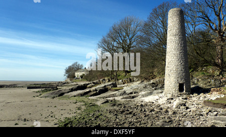 View from the east of grade 2 listed chimney, c. 1800, on Morecambe Bay shore by Brown's House, nr Silverdale, Lancs, UK. Stock Photo