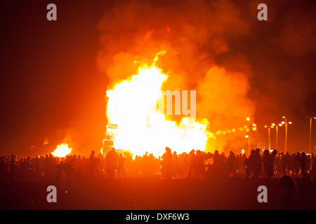 The Bonfires of Saint John in La Linea de la Concepcion, Andalusia, Spain. Traditional Spanish celebration in honor of San Juan. Stock Photo