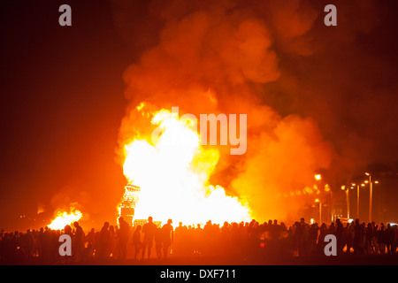 The Bonfires of Saint John in La Linea de la Concepcion, Andalusia, Spain. Traditional Spanish celebration in honor of San Juan. Stock Photo