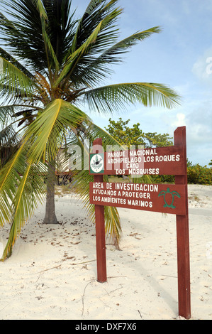 road sign of the national park, Cayo dos Mosquises Venezuela Stock Photo