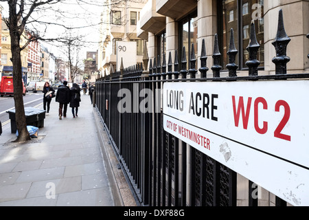 The street sign for Long Acre in Covent Garden. Stock Photo