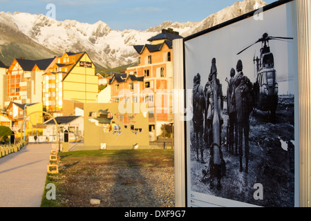 A photographic war memorial for the fallen Argentinian soldiers of the Falklands conflict in Ushuaia, Argentina, South America. Stock Photo