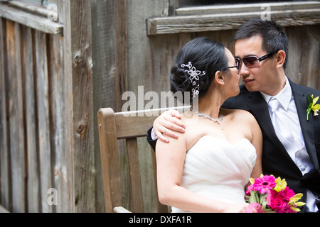 Portrait of Bride and Groom Outdoors, Toronto, Ontario, Canada Stock Photo