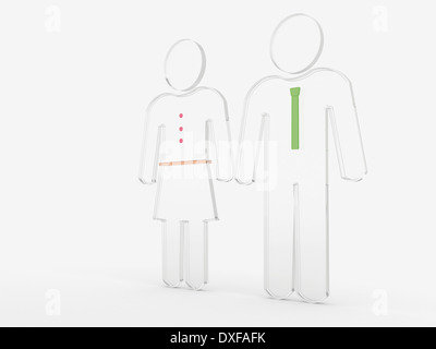 3D Illustration of Glass Couple Symbols on White Background Stock Photo