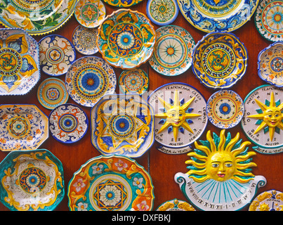 Colourful painted plate souvenirs, Erice. Sicily, Italy Stock Photo