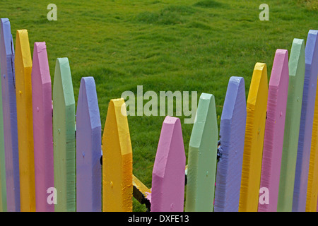 Colorful Wooden Compound, Wall in a School, Pune, Maharashtra, India Stock Photo