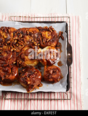 Sticky Buns on baking tray, studio shot Stock Photo