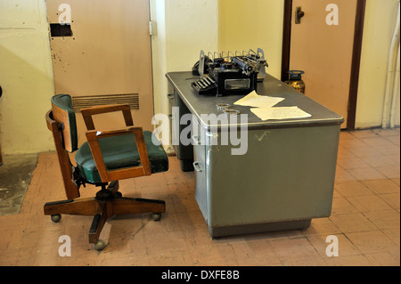 Desk of the officer on watch in prison, Alcatraz Island, San Francisco, California, USA Stock Photo
