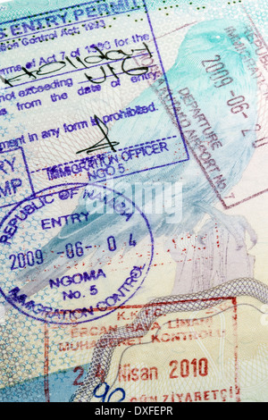 Visa Stamps in a European Passport Stock Photo