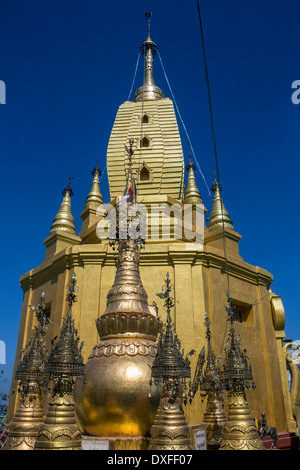 Popa Taungkalat (Taung Kalat) Shrine, home to 37 Mahagiri Nats, or spirits at the summit of Mount Popa in Myanmar. Stock Photo