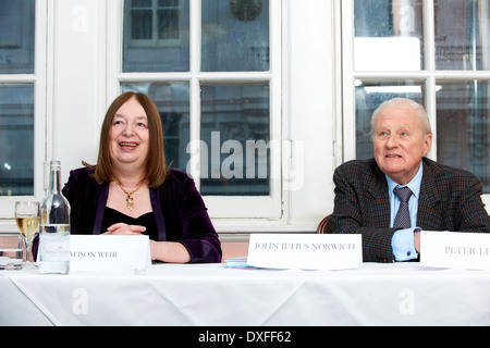 John Julius Norwich & Alison Wier at the Oldie Literary Lunch 11/03/14, Stock Photo