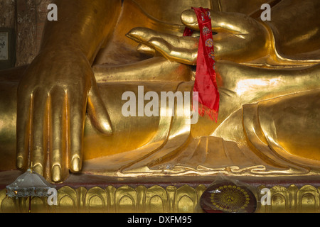 Myanmar (Burma), Mandalay Division, Bagan, Htilominlo Temple, hands of the Sitting Buddha