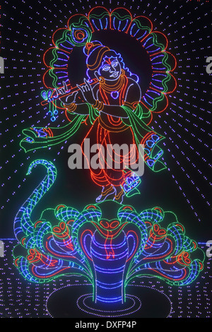 Colourful representation of God Krishna using LED lights, Ganesh Festival, Pune, Maharashtra, India Stock Photo