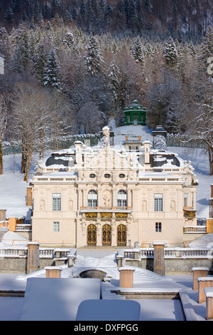 Linderhof Castle in Winter, near Oberammergau, Bavaria, Germany Stock Photo