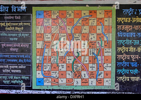 Snakes and ladders numbers game painted on a wall Stock Photo