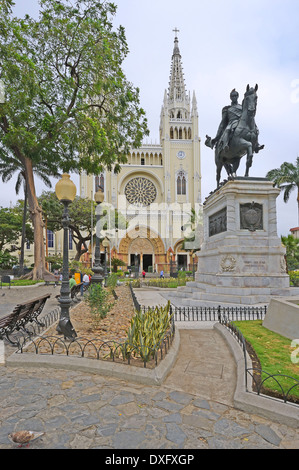 Church, Parque Seminario, Guayaquil, Guayas Province, Ecuador / Parque Bolivar, Parque de las Iguanas, Iguana Park Stock Photo