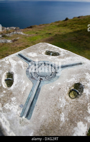 Ornance Survey Trig Point (trigonometrical station), Mull of Oa, Isle of Islay, Scotland Stock Photo