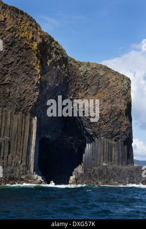Basalt rock formation and Fingal's Cave on the island of Staffa in the Treshnish Islands in the Inner Hebrides off the west coas Stock Photo