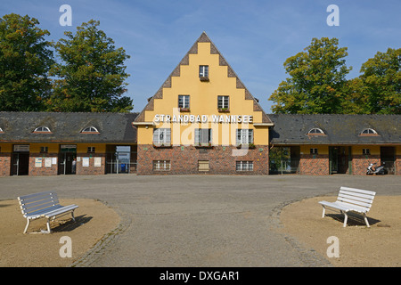 Entrance bathing beach Wannsee pen-air lido Nikolassee Steglitz-Zehlendorf Berlin Germany / Strandbad Wannsee built in 1920 Stock Photo