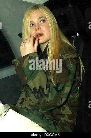 Elle Fanning enjoys a night out in Mayfair wearing a camouflage