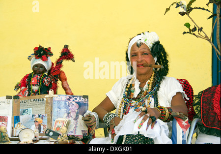 Fortune teller smoking cigar Old Havana Cuba Stock Photo