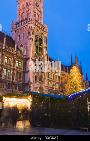 New Town Hall and Christmas Market at Marianplatz, Munich, Bavaria, Germany Stock Photo