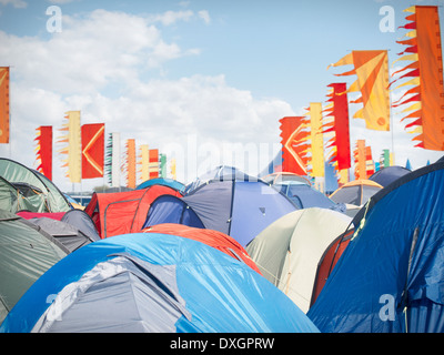 Tents crowded at music festival Stock Photo