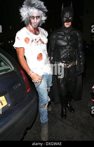 Liam Payne of One Direction dressed as Batman, with a friend Celebrities at Funky Buddha nightclub for a Halloween party London, England - 28.10.12 Where: London, LONDON, United Kingdom When: 28 Oct 2012 Stock Photo
