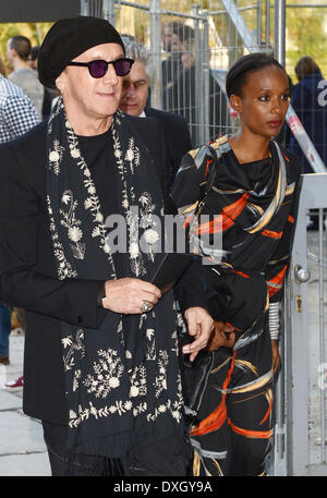 (FILE) - An archive picture, dated 25 April 2013, shows German rock musician Marius Mueller-Westernhagen (L) and South African musician Lindiwe Suttle arriving for the 'Cutting Age' show of Japanese star designer and artist Yohji Yamamoto at the Saint Agens Church in Berlin, Germany. Photo: Jens Kalaene/dpa Stock Photo