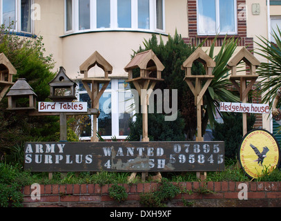 Bird tables being sold from front garden of a house, Paignton, Devon, UK Stock Photo