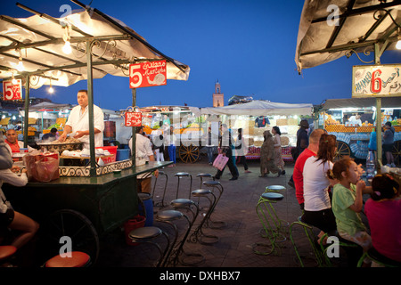 Africa, Morocco, Marrakech, Djemaa El Fna, UNESCO square market place by night Stock Photo