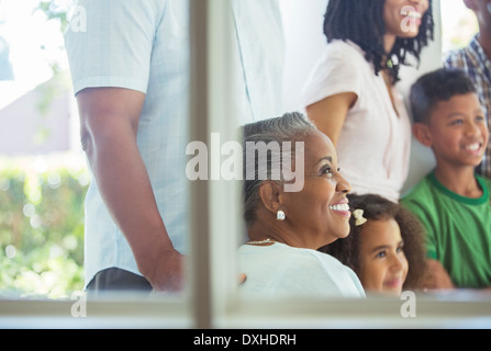 Happy multi-generation family on porch Stock Photo