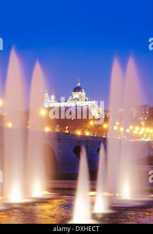 Almudena cathedral seen from Madrid Rio park. Madrid. Spain Stock Photo