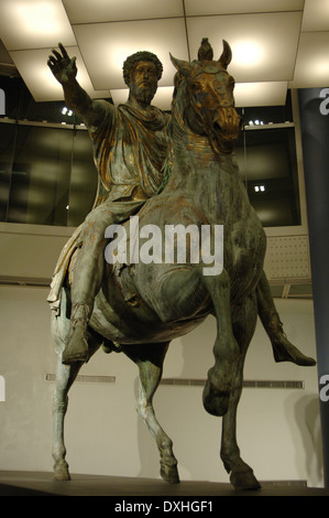 Marcus Aurelius (121-180). Roman Emperor from 161 to 180. Equestrian statue. Sculpture. Bronze. Capitoline Museums. Rome. Italy. Stock Photo