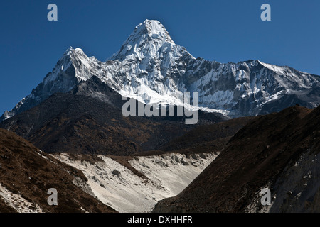 Majestic Amadablam mountain in background as seen in Khumbu region Everest valley Nepal Stock Photo