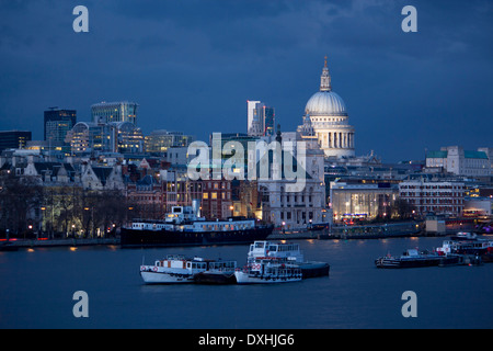 St Paul's Cathedral and part of City skyline from Waterloo Bridge, looking east towards Blackfriars City of London England UK Stock Photo