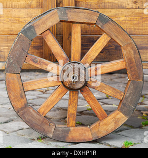 wooden cart wheel Stock Photo