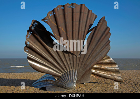 The Scallop shell sculpture by Maggi Hambling on shingle beach, Aldeburgh, Suffolk, England