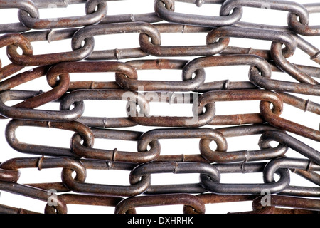 Color detail of some rusty chains, on white. Stock Photo