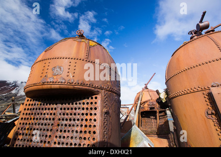 The old abandoned whaling station on Deception Island in the South Shetland Islands off the Antarctic Peninsular Stock Photo